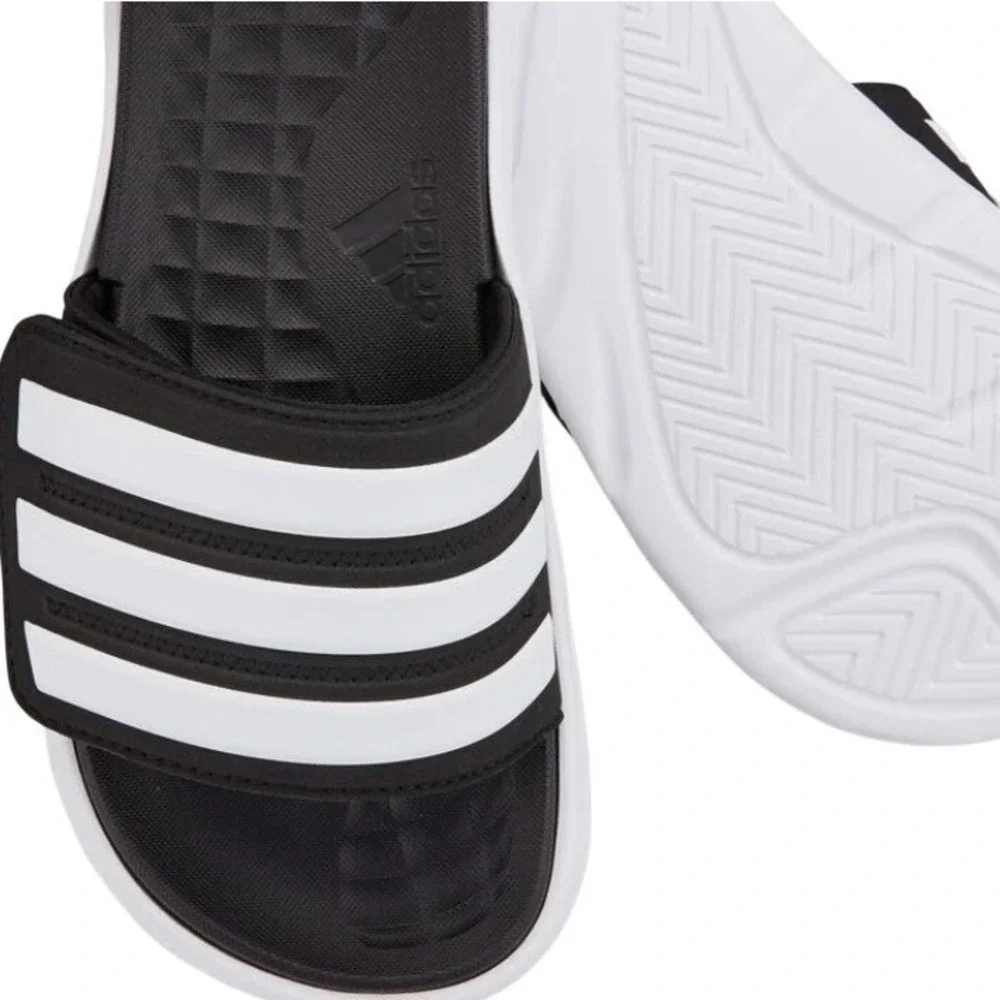 Adidas Duramo SL Slide Sandals Black White Mens Size 7 NEW NIB Athletic FY8786